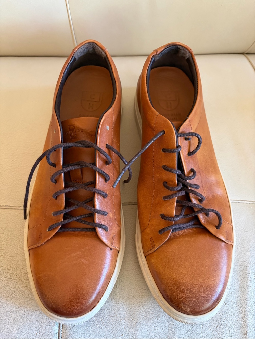 Allen Edmonds Cognac Leather Sneakers with Dark Brown Laces